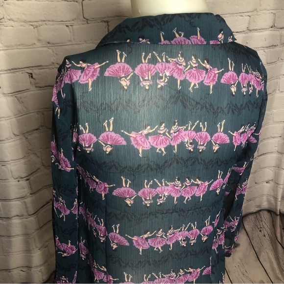 Modcloth Ballerina button down sheer Ballet / ballerina Print Blouse Top size M - Picture 3 of 16